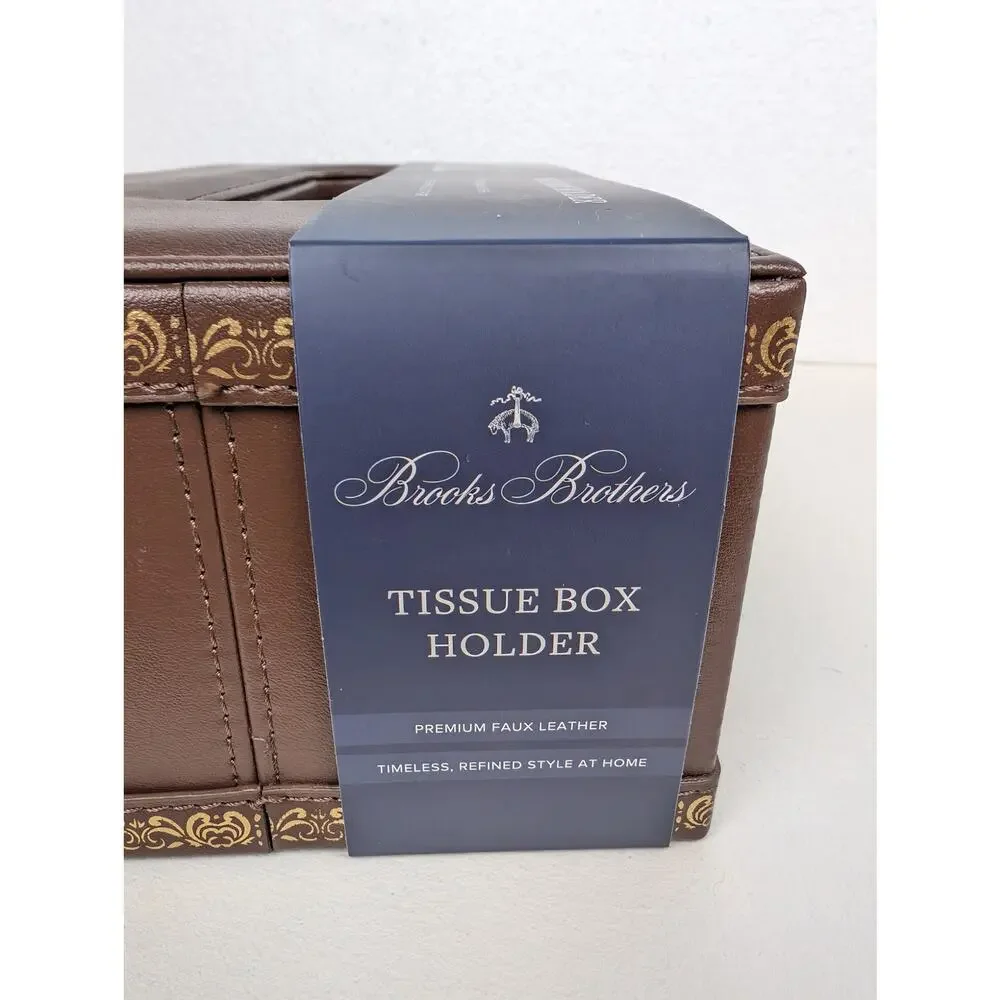 Brooks Brothers Sheep Tissue Box Holder Leather Old Money Equestrian Preppy NWT